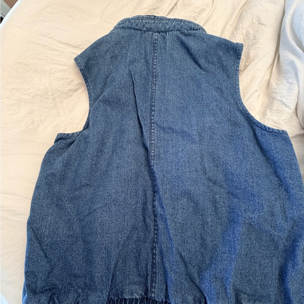 Izzi Women’s L Vintage 1980’s Retro Denim Vest Jacket Hide Hat Hoodie Lined - Picture 9 of 14